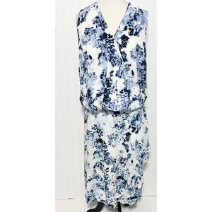 JustFab Women's Floral Faux Wrap Top &‎ Asymmetrical Ruffle Skirt Set Blue XL